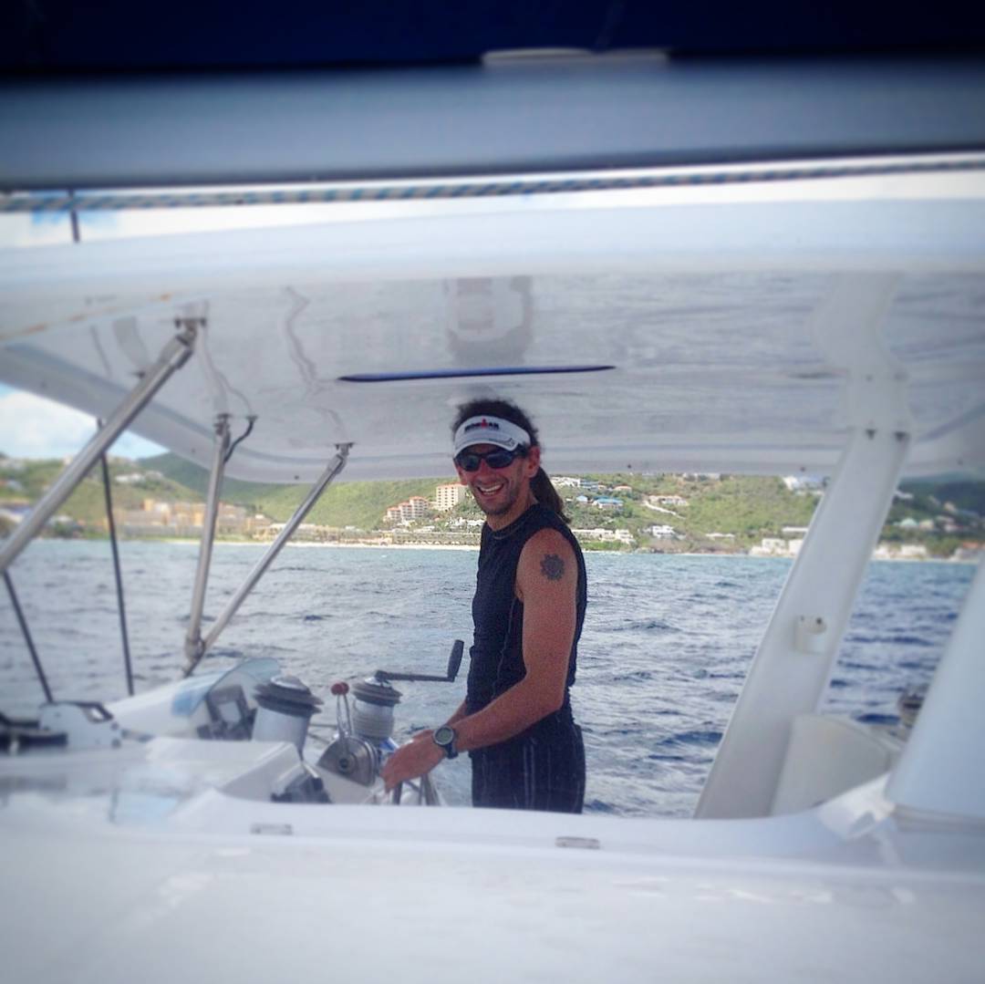 Truly fantastic day sailing around the southern end of St Maarten. Here is a photo of Derek at the helm navigating near the cruise ship port in Philipsburg. Consistent winds, calm seas, and warm weather. Perfect day!