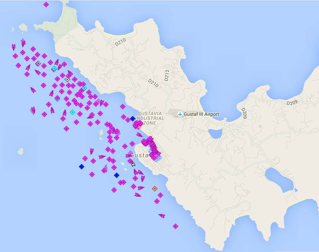 Marine traffic in St Barth's for New Years Eve - incredible number of mega and giga yachts attending likely very lavish parties. The number of private jets and helicopters arriving / departing likely means more are arriving every hour.