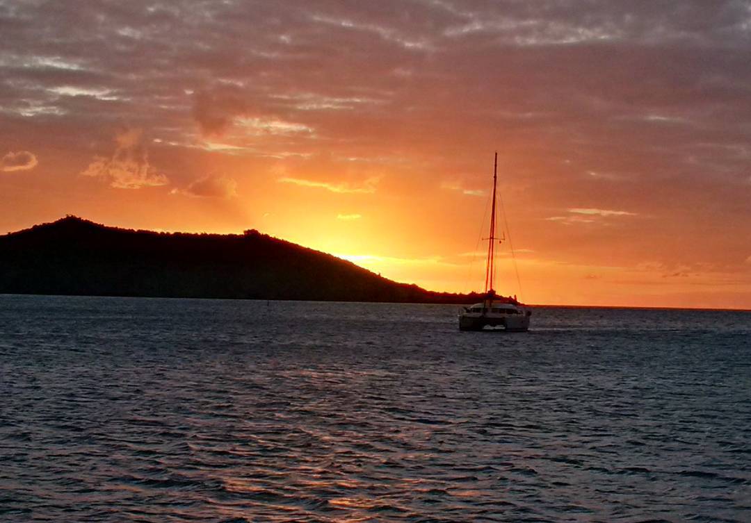 Hard to beat this view of a sunset anchored in Grand Case, St Martin. These are the beautiful vistas our clients experience every day of charter