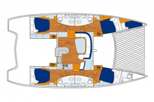 4-Cabin/4-Head model with galley-up design and 2 additional bow cabins