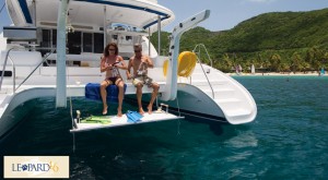 Massive transom and cockpit area, with dropdown swim platform for activities